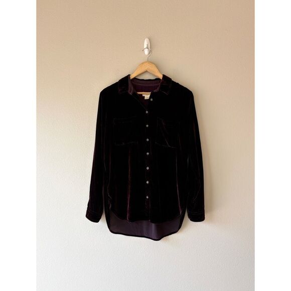 Anthropologie maeve purple velvet button front long sleeve - Picture 1 of 9